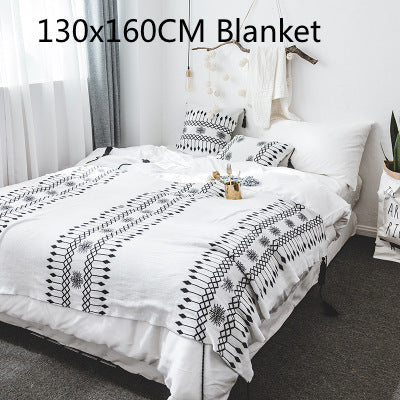 KTX-955667 Knitted Cotton Woolen Blanket with Geometric Pillowcases for Modern Home Décor