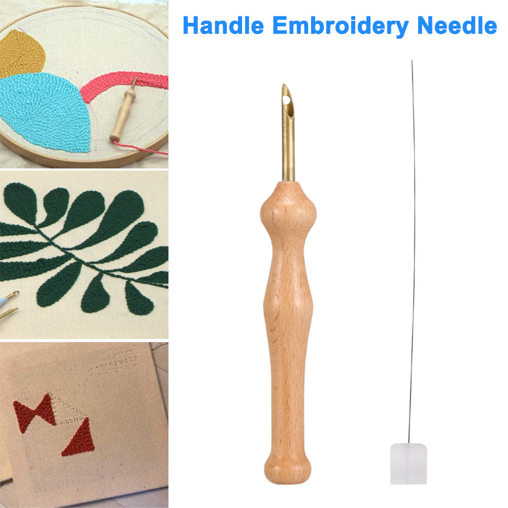 KTX-956499 Wooden Embroidery Needle Set with Threader - 14.8cm Poke Tool for Decorative Stitching