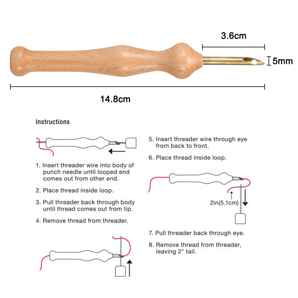 KTX-956499 Wooden Embroidery Needle Set with Threader - 14.8cm Poke Tool for Decorative Stitching