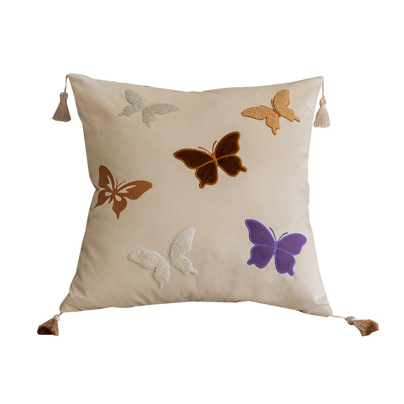 KTX-956627 Chinese Style Butterfly Embroidery Pillow in Beige, Black, and Purple - 45x45cm