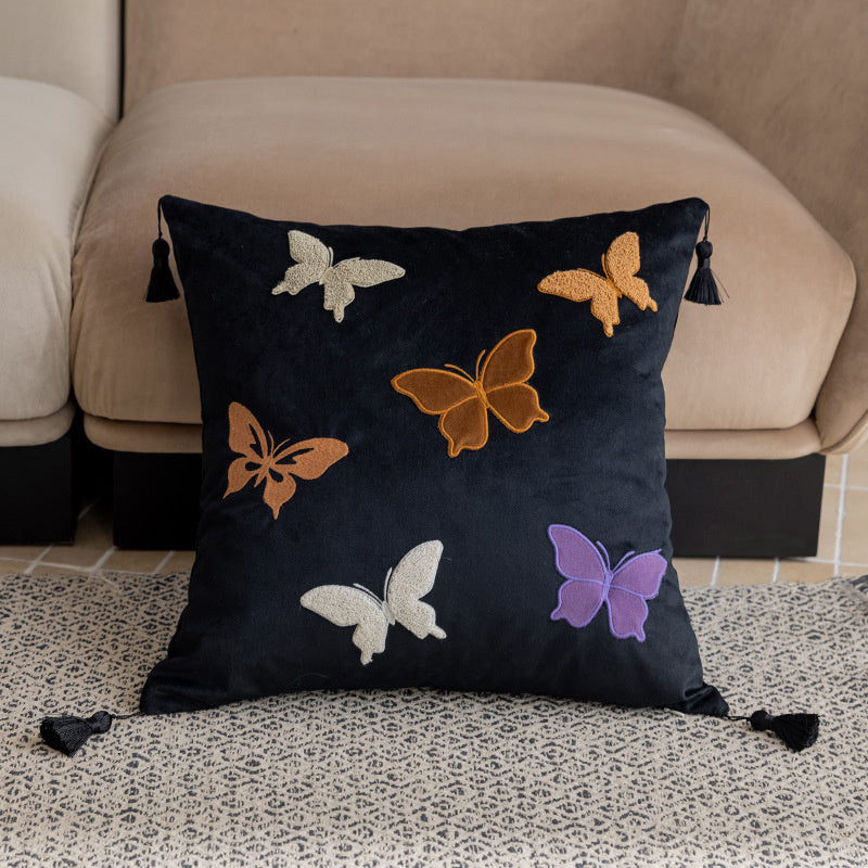 KTX-956627 Chinese Style Butterfly Embroidery Pillow in Beige, Black, and Purple - 45x45cm