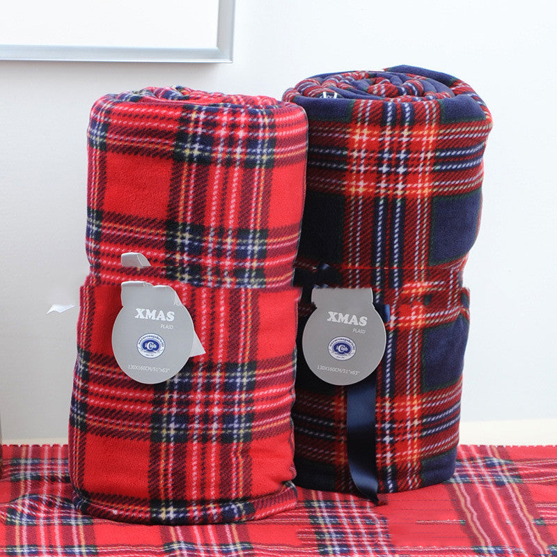 KTX-956819 Red Plaid Flannel Sofa Blanket for Cozy Office Breaks - Available in Multiple Sizes