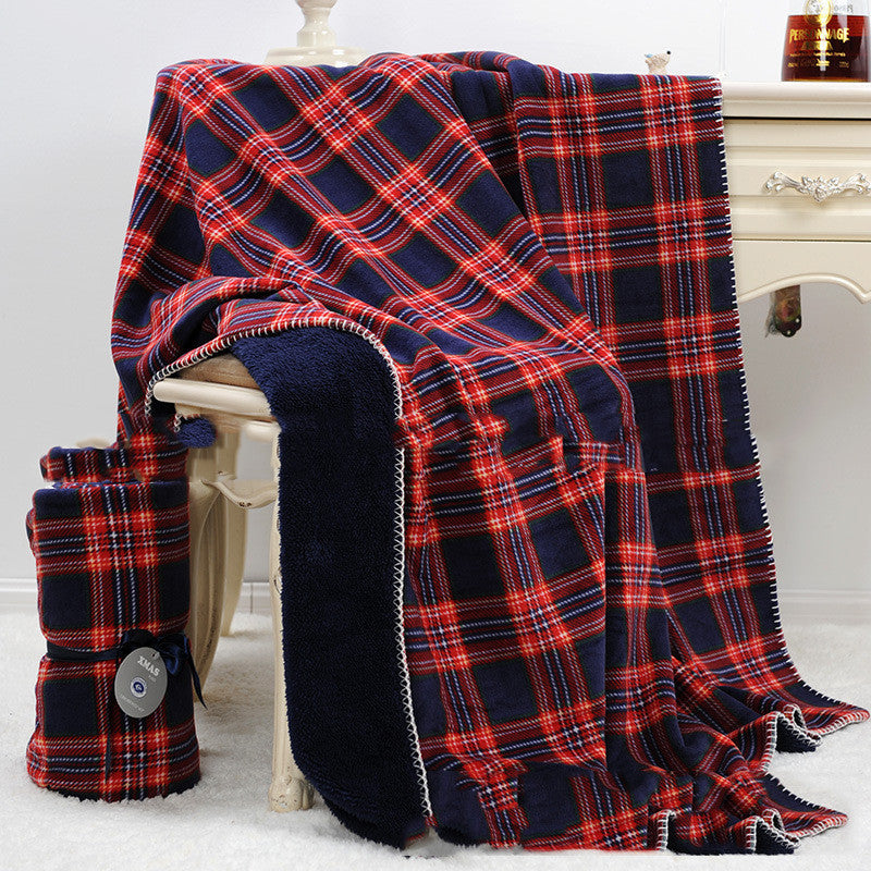 KTX-956819 Red Plaid Flannel Sofa Blanket for Cozy Office Breaks - Available in Multiple Sizes