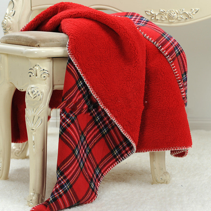 KTX-956819 Red Plaid Flannel Sofa Blanket for Cozy Office Breaks - Available in Multiple Sizes