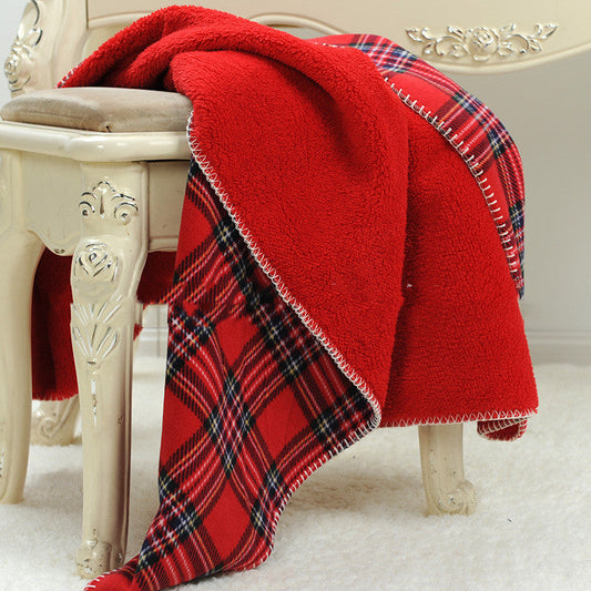KTX-956819 Red Plaid Flannel Sofa Blanket for Cozy Office Breaks - Available in Multiple Sizes