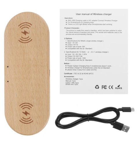 KTX-956883 Wooden Wireless Charger - 10W Bamboo, Beech & Walnut Options