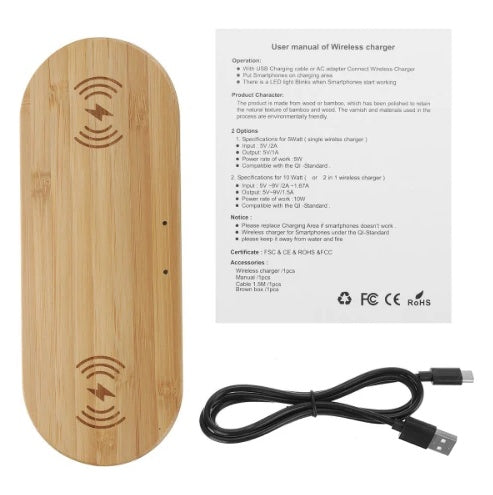 KTX-956883 Wooden Wireless Charger - 10W Bamboo, Beech & Walnut Options