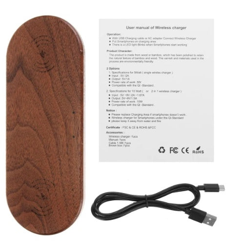 KTX-956883 Wooden Wireless Charger - 10W Bamboo, Beech & Walnut Options