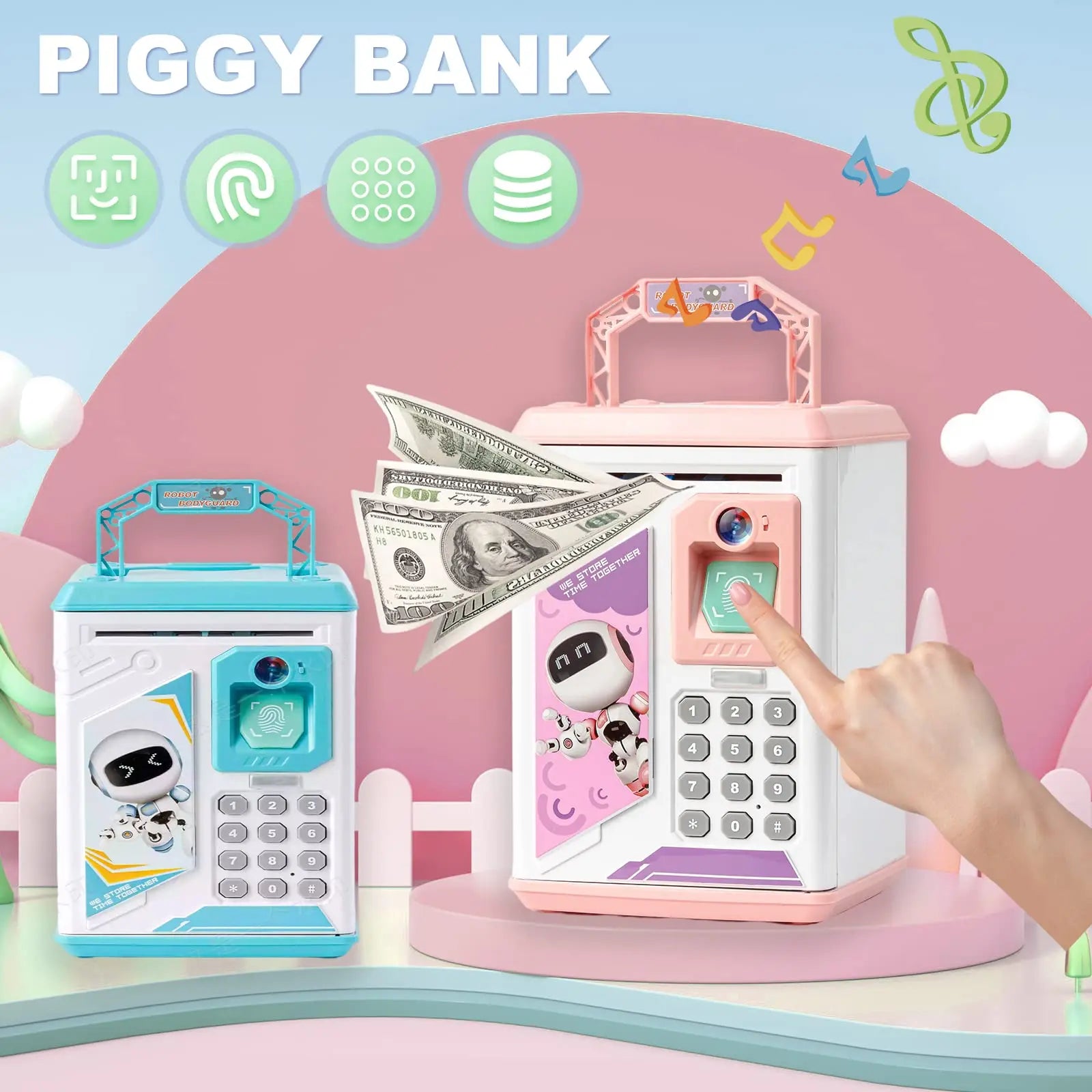 KTX-957651 Electronic Fingerprint Piggy Bank Toy for Kids - Safe Box Banking Fun