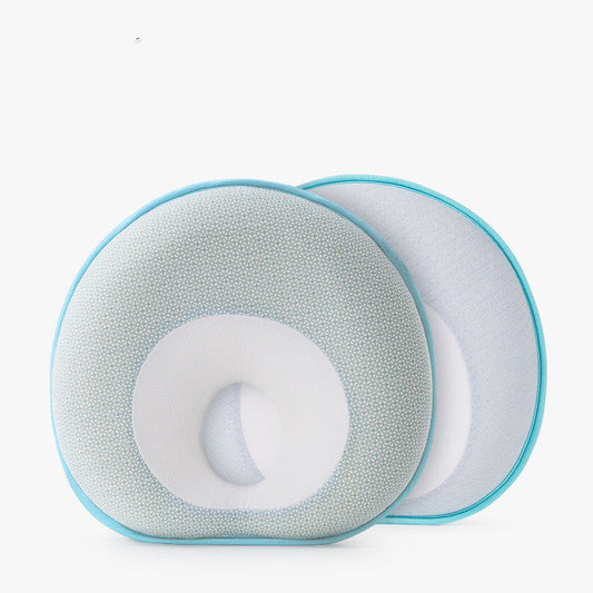 KTX-957651 Round Memory Foam Pillow with Pure Cotton Cover for All Seasons - Blue and Light Blue Options