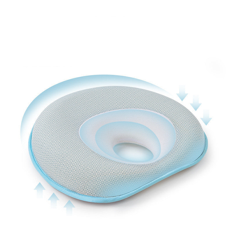 KTX-957651 Round Memory Foam Pillow with Pure Cotton Cover for All Seasons - Blue and Light Blue Options