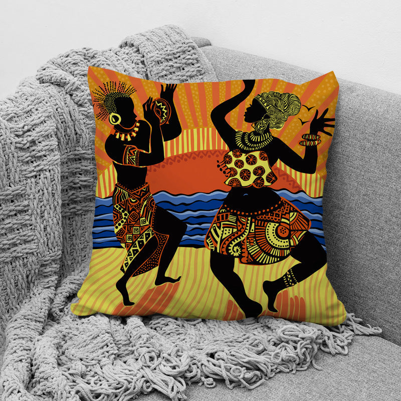 KTX-957779 African Ethnic Style Character Print Cushion Pillow for Office and Home 45x45cm