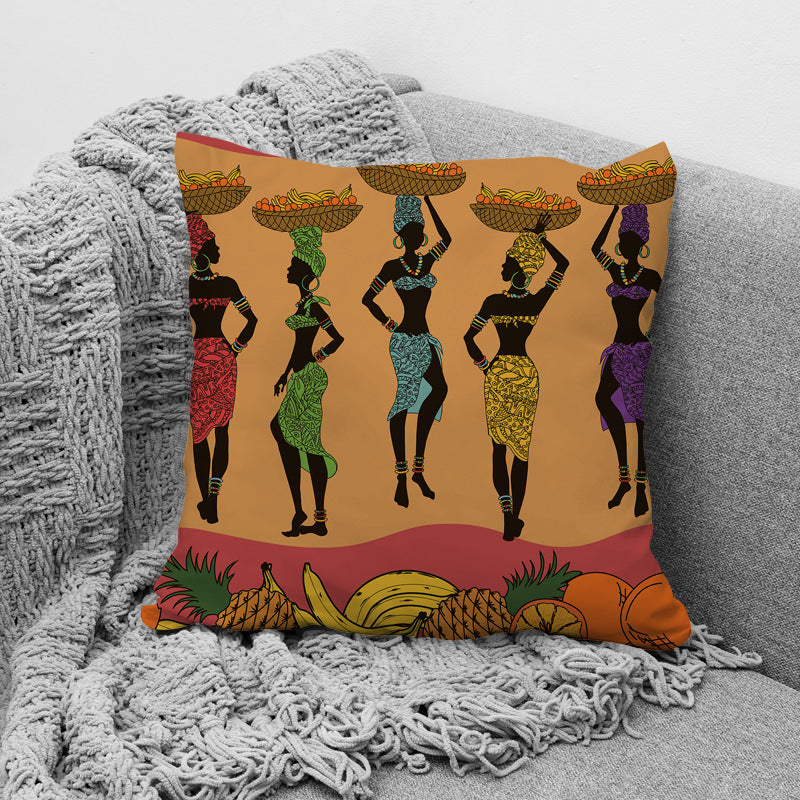 KTX-957779 African Ethnic Style Character Print Cushion Pillow for Office and Home 45x45cm