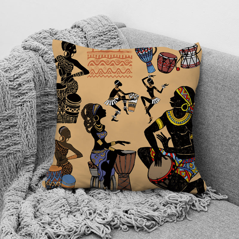 KTX-957779 African Ethnic Style Character Print Cushion Pillow for Office and Home 45x45cm