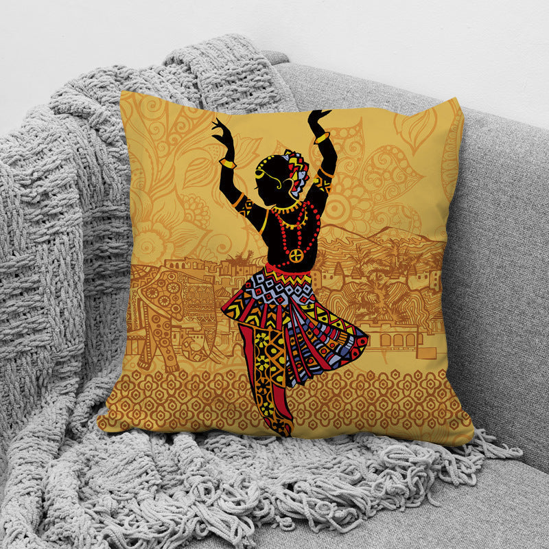 KTX-957779 African Ethnic Style Character Print Cushion Pillow for Office and Home 45x45cm