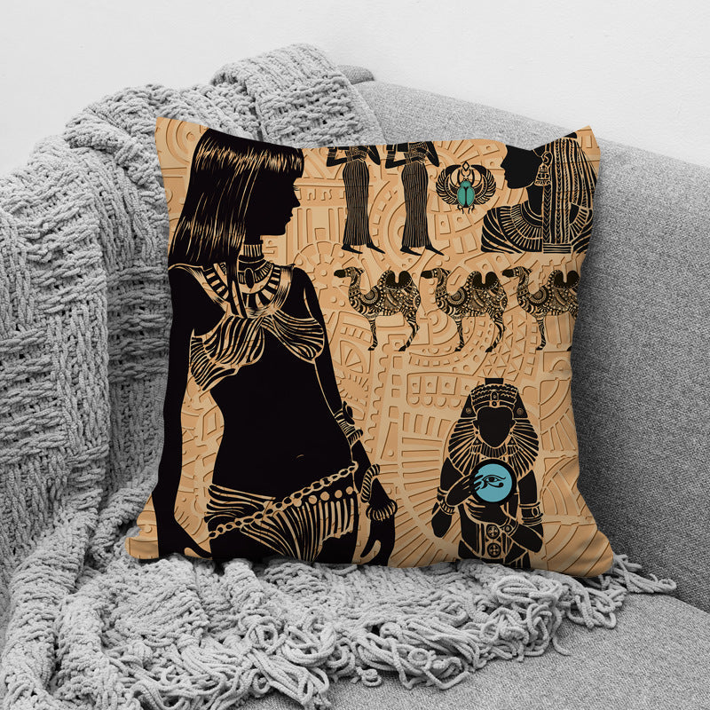 KTX-957779 African Ethnic Style Character Print Cushion Pillow for Office and Home 45x45cm