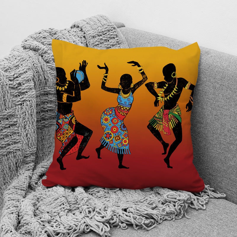 KTX-957779 African Ethnic Style Character Print Cushion Pillow for Office and Home 45x45cm