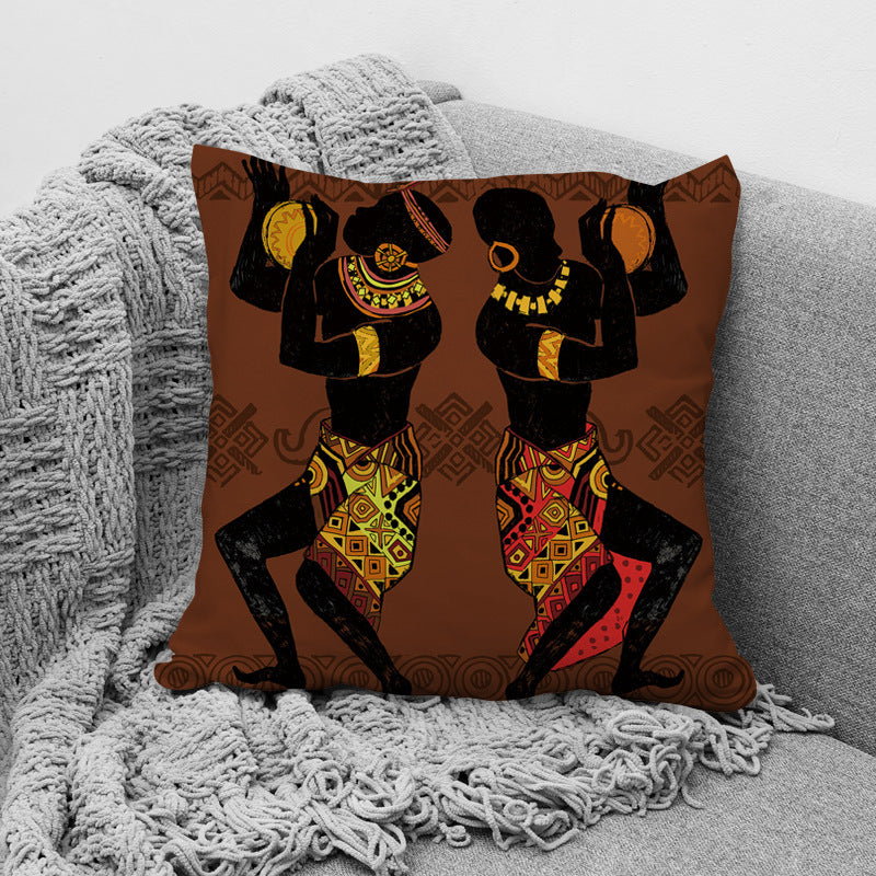 KTX-957779 African Ethnic Style Character Print Cushion Pillow for Office and Home 45x45cm