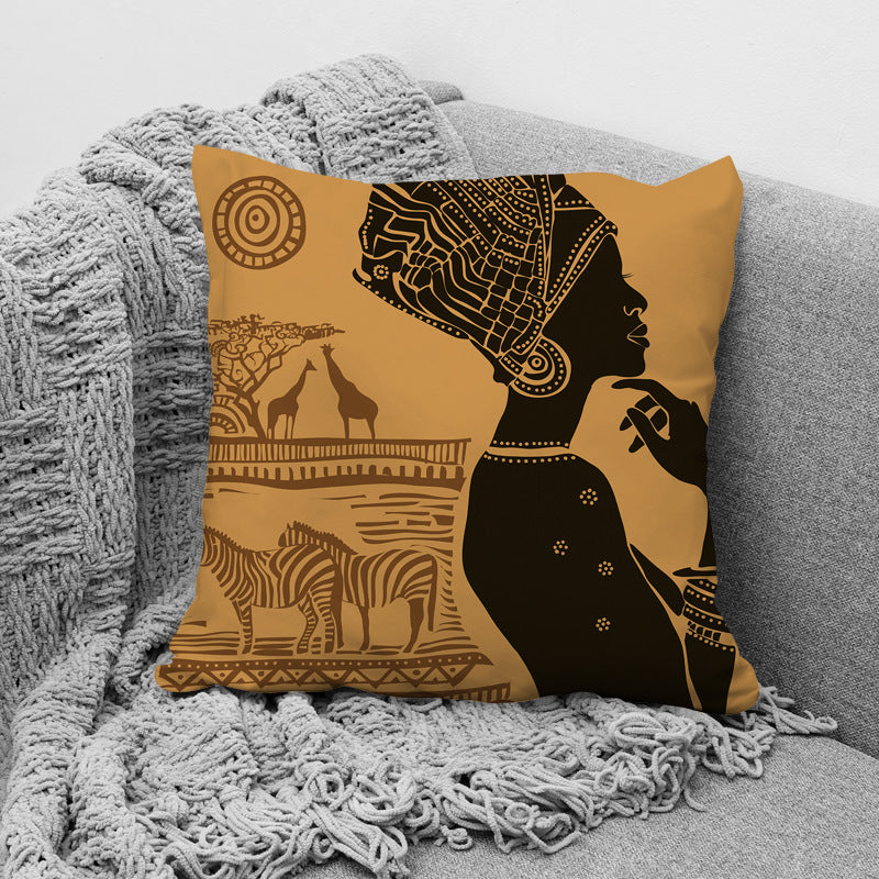 KTX-957779 African Ethnic Style Character Print Cushion Pillow for Office and Home 45x45cm