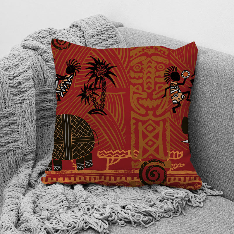 KTX-957779 African Ethnic Style Character Print Cushion Pillow for Office and Home 45x45cm