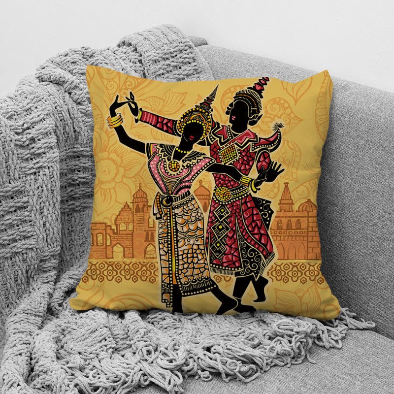KTX-957779 African Ethnic Style Character Print Cushion Pillow for Office and Home 45x45cm