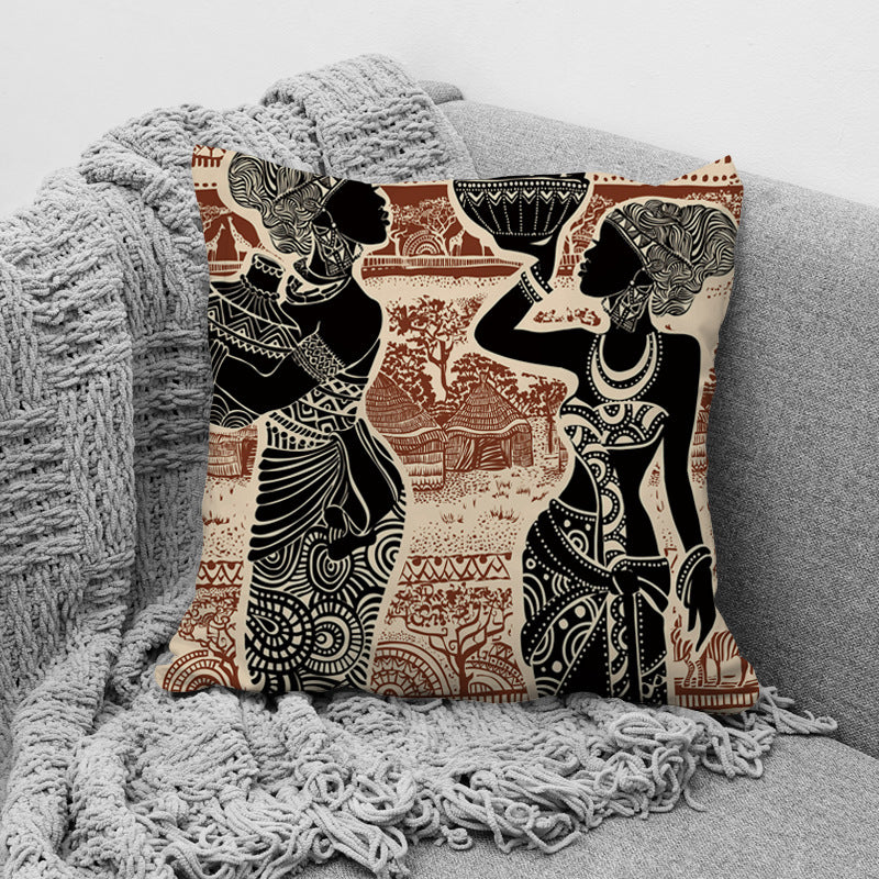 KTX-957779 African Ethnic Style Character Print Cushion Pillow for Office and Home 45x45cm