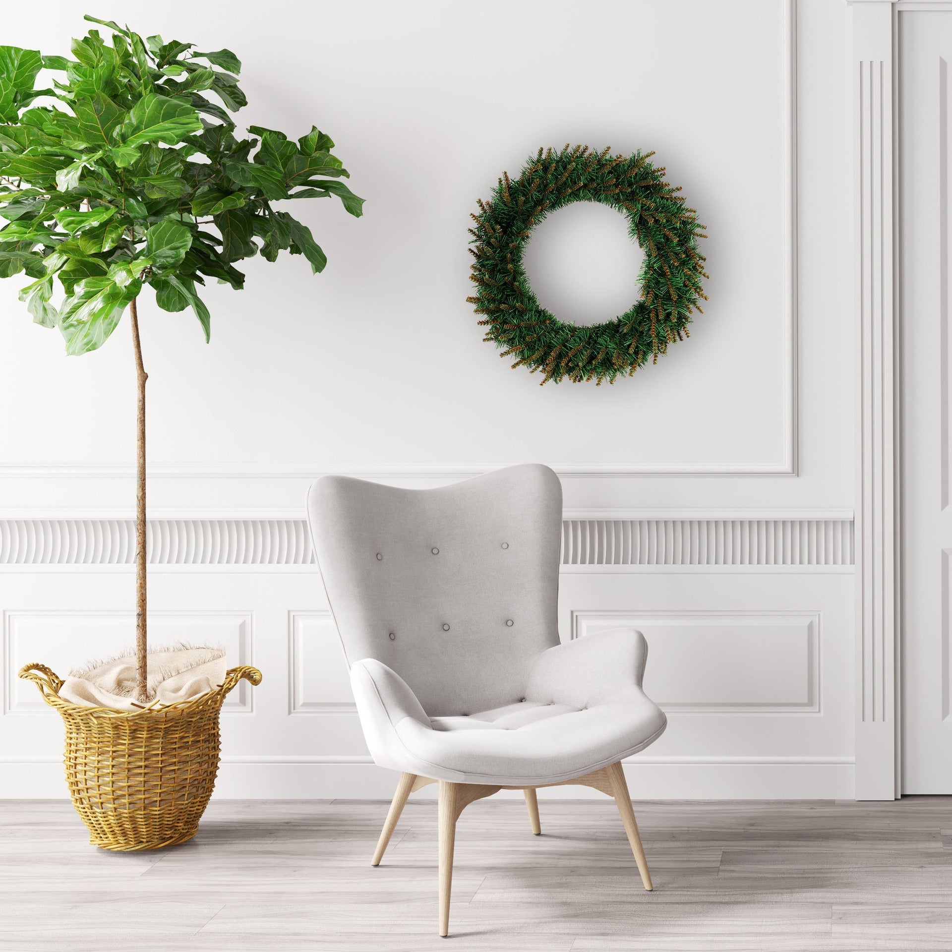 KTX-957907 Festive Green PVC Christmas Wreath with Optional Light - 40cm & 30cm