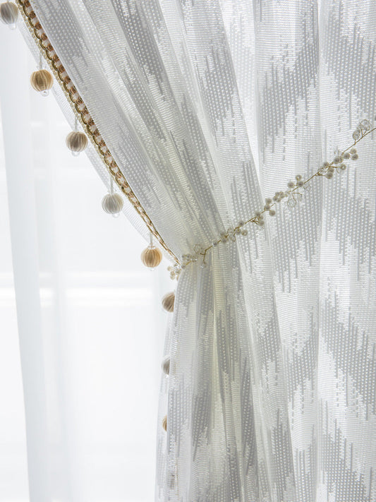 KTX-959827 Light Luxury Pure Color Curtain with Golden Beads - Polyester Fabric, Customized Per Meter