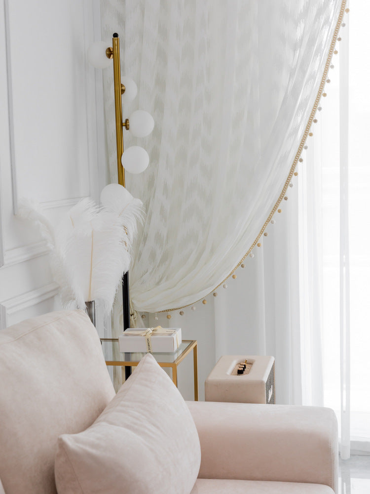 KTX-959827 Light Luxury Pure Color Curtain with Golden Beads - Polyester Fabric, Customized Per Meter