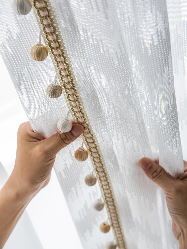 KTX-959827 Light Luxury Pure Color Curtain with Golden Beads - Polyester Fabric, Customized Per Meter