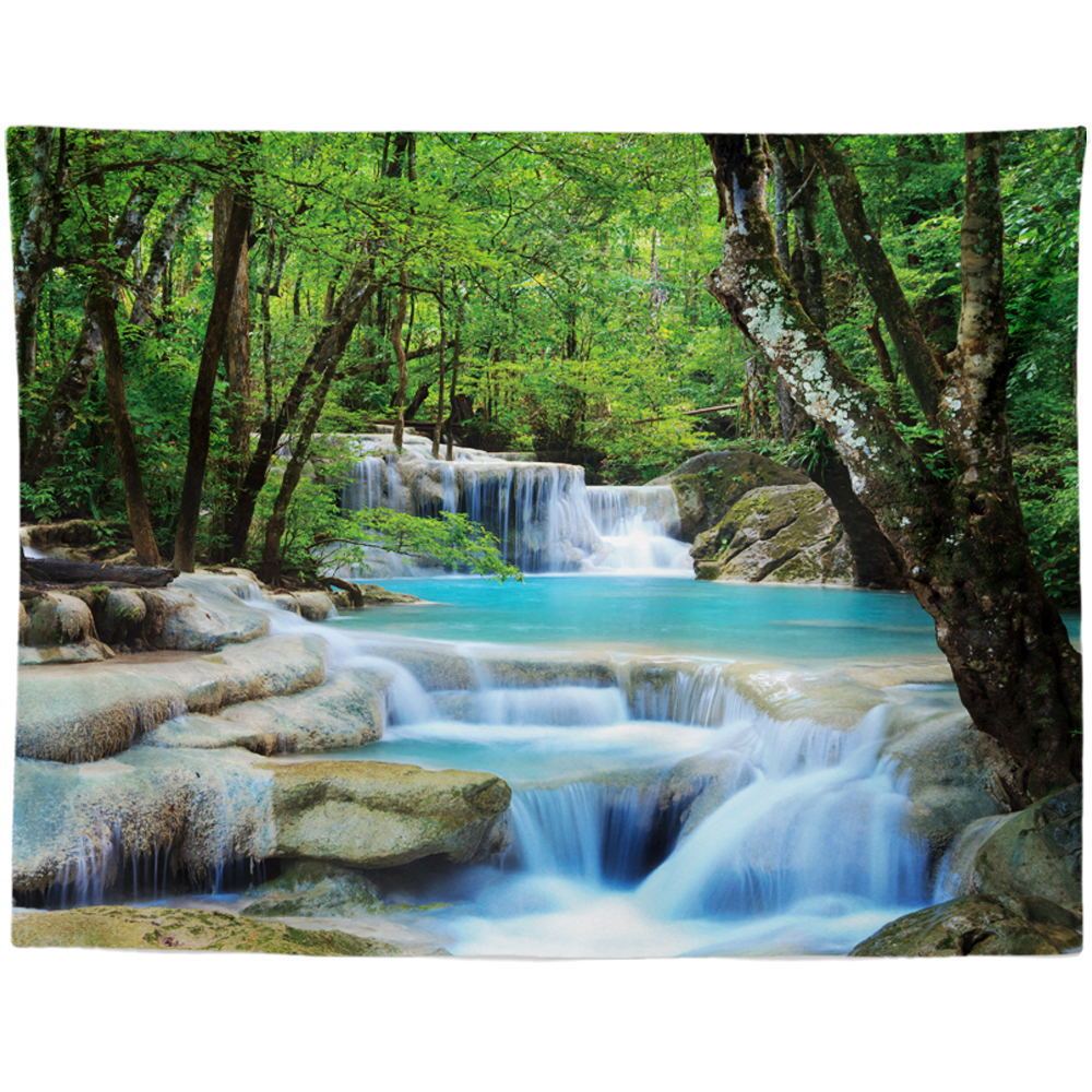 KTX-959955 Black and White Coconut Forest Landscape Tapestry Wall Hanging - Machine Washable Polyester Fiber, Multiple Sizes Available