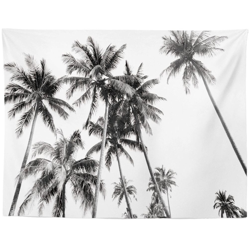 KTX-959955 Black and White Coconut Forest Landscape Tapestry Wall Hanging - Machine Washable Polyester Fiber, Multiple Sizes Available