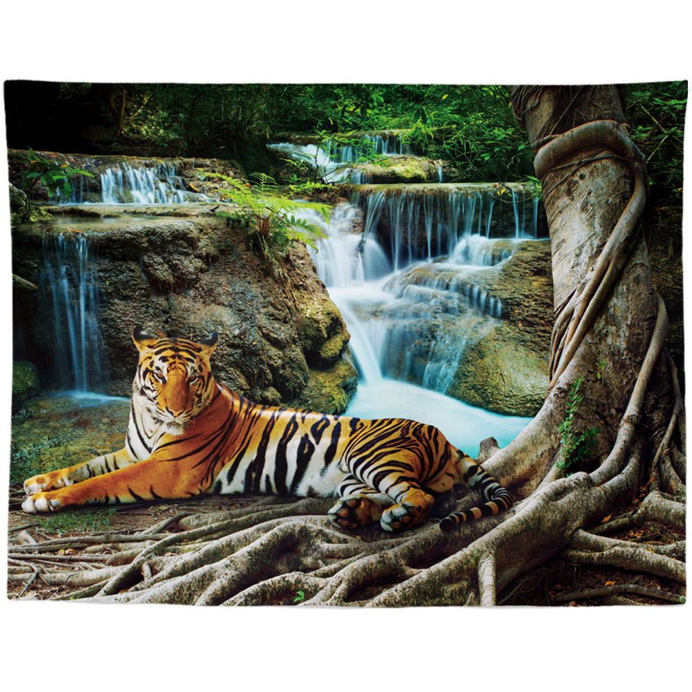 KTX-959955 Black and White Coconut Forest Landscape Tapestry Wall Hanging - Machine Washable Polyester Fiber, Multiple Sizes Available