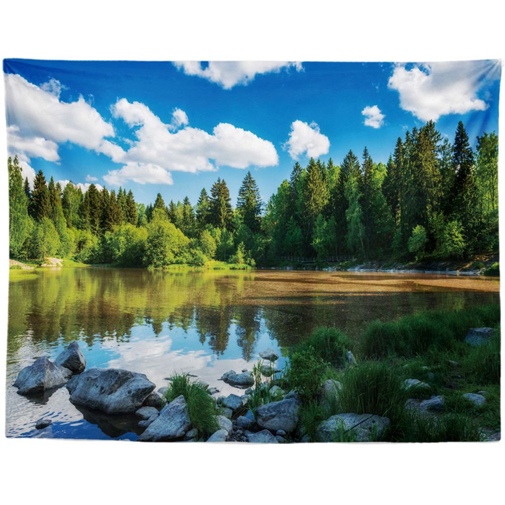 KTX-959955 Black and White Coconut Forest Landscape Tapestry Wall Hanging - Machine Washable Polyester Fiber, Multiple Sizes Available