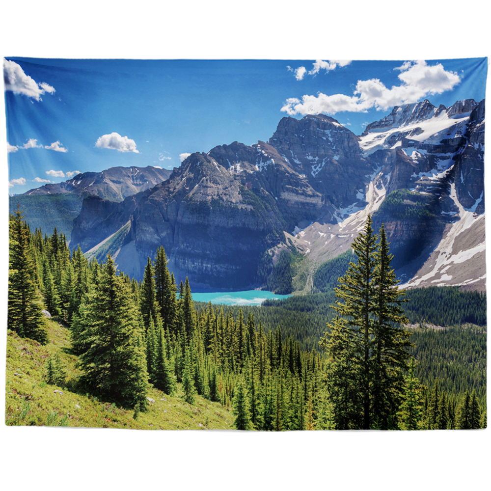 KTX-959955 Black and White Coconut Forest Landscape Tapestry Wall Hanging - Machine Washable Polyester Fiber, Multiple Sizes Available