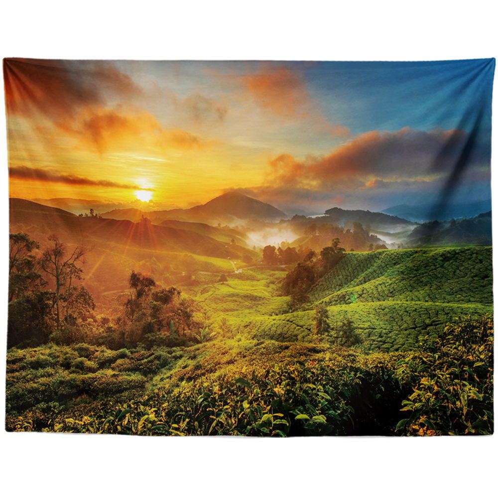 KTX-959955 Black and White Coconut Forest Landscape Tapestry Wall Hanging - Machine Washable Polyester Fiber, Multiple Sizes Available