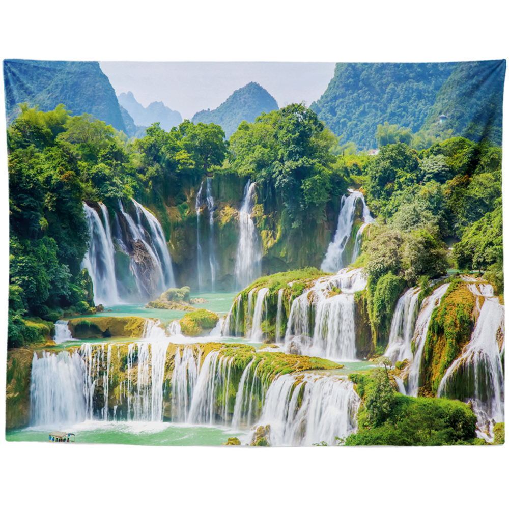 KTX-959955 Black and White Coconut Forest Landscape Tapestry Wall Hanging - Machine Washable Polyester Fiber, Multiple Sizes Available