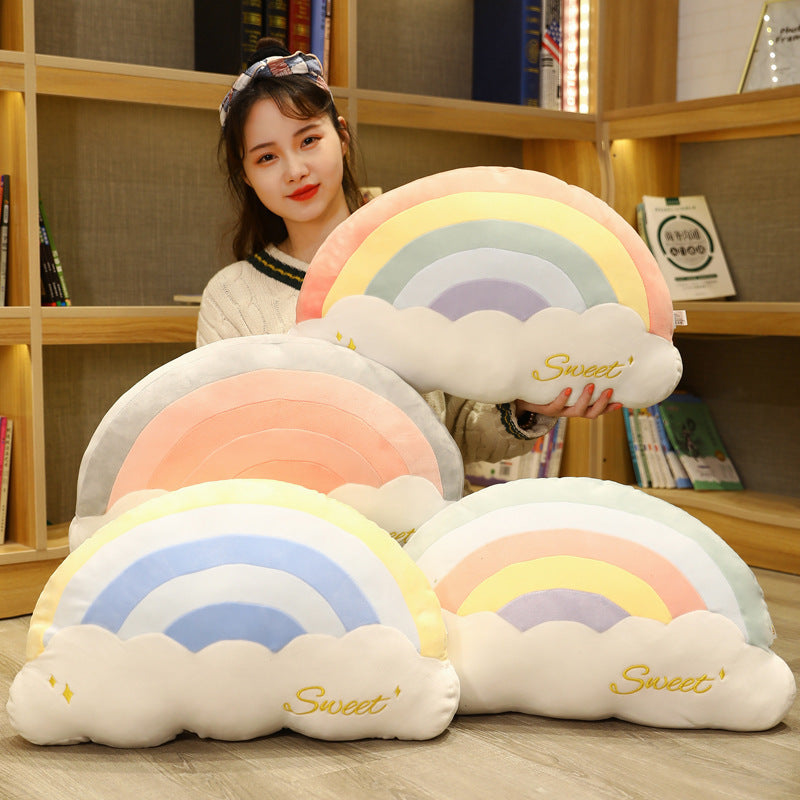 KTX-960083 Cute Cloud Rainbow Pillow Decorative Cushion for Office Chair Backrest