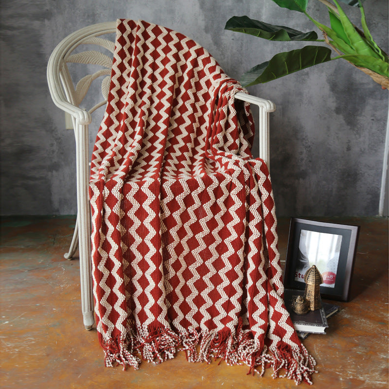 KTX-960595 Knitted Geometric Wool and Cashmere Blanket – Versatile for All Seasons, 120x230 cm