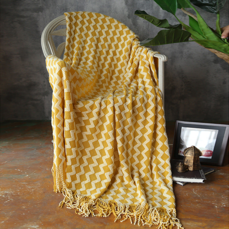 KTX-960595 Knitted Geometric Wool and Cashmere Blanket – Versatile for All Seasons, 120x230 cm