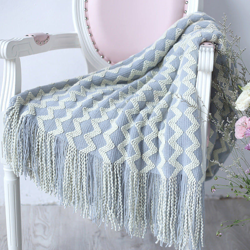 KTX-960595 Knitted Geometric Wool and Cashmere Blanket – Versatile for All Seasons, 120x230 cm