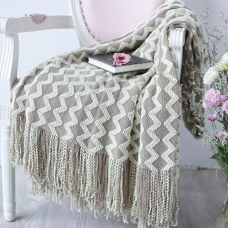 KTX-960595 Knitted Geometric Wool and Cashmere Blanket – Versatile for All Seasons, 120x230 cm