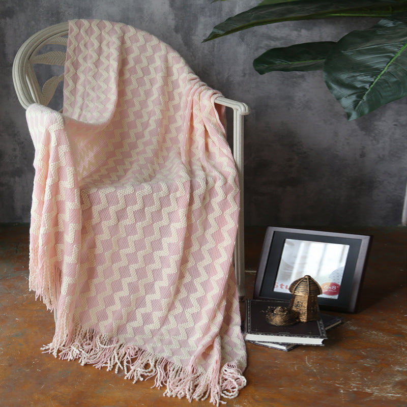 KTX-960595 Knitted Geometric Wool and Cashmere Blanket – Versatile for All Seasons, 120x230 cm