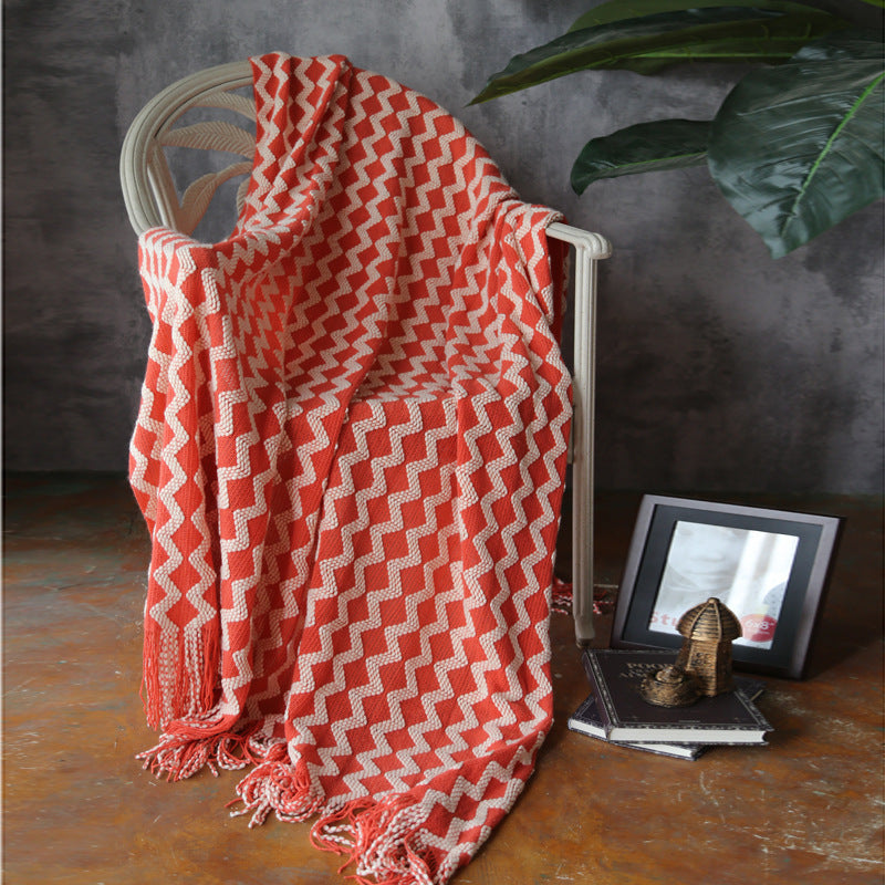 KTX-960595 Knitted Geometric Wool and Cashmere Blanket – Versatile for All Seasons, 120x230 cm