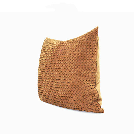 KTX-961107 Hand-Woven Frosted Leather Pillow in Orange Coffee Color - 45x45cm & 50x50cm Options