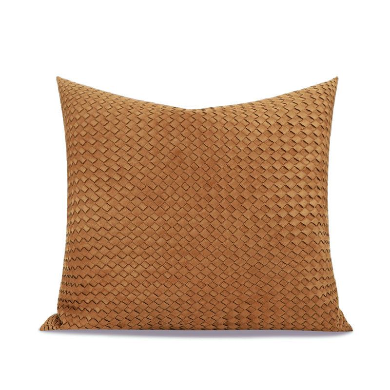 KTX-961107 Hand-Woven Frosted Leather Pillow in Orange Coffee Color - 45x45cm & 50x50cm Options