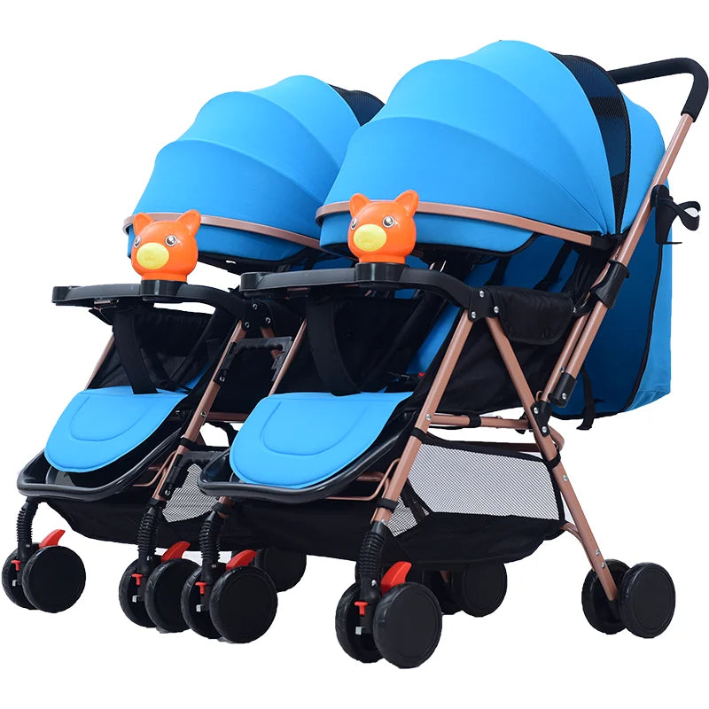 KTX-961619 Twins Baby Stroller Set for Kids - Dual Reborn Baby Push Pram