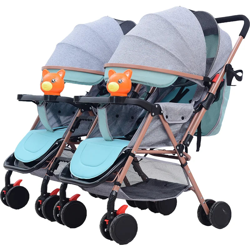 KTX-961619 Twins Baby Stroller Set for Kids - Dual Reborn Baby Push Pram