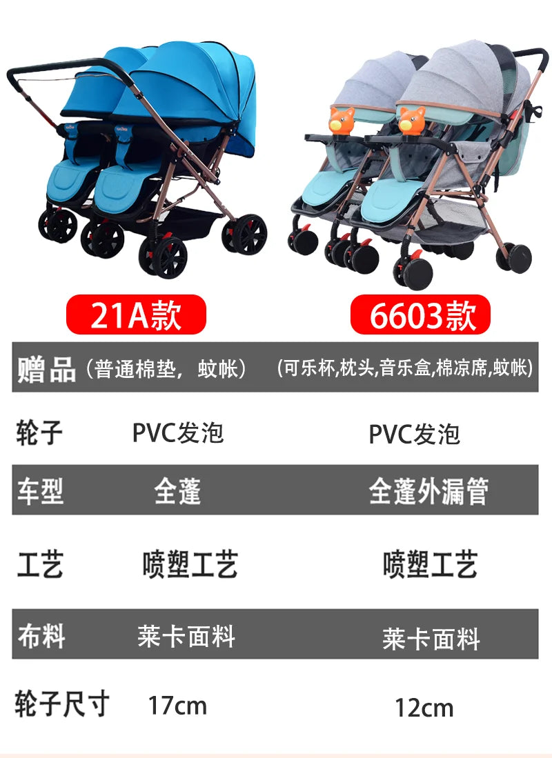 KTX-961619 Twins Baby Stroller Set for Kids - Dual Reborn Baby Push Pram