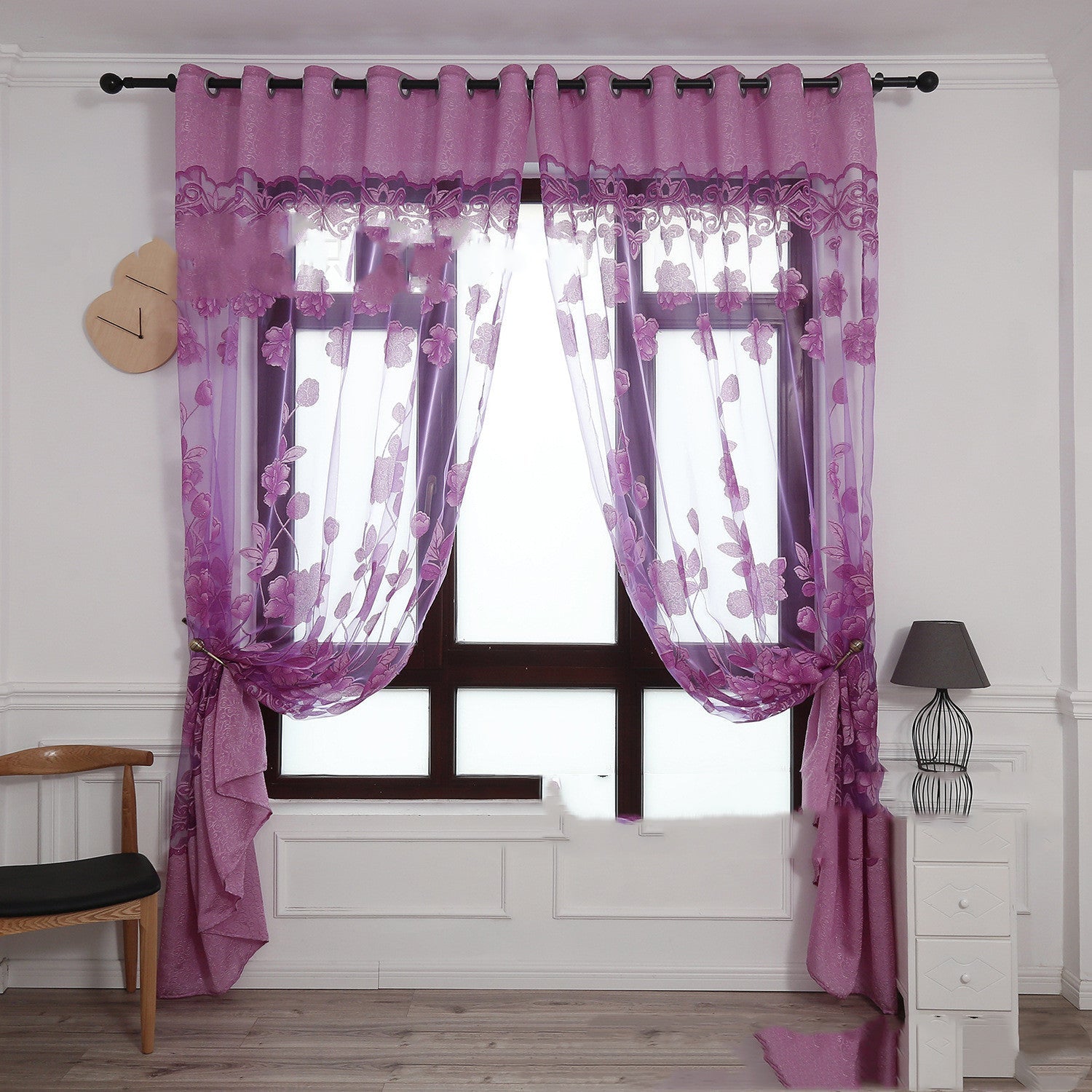 KTX-963283 Elegant Jacquard Burnt-Out Peony Window Curtain - Cotton & Polyester Blend, Light-Filtering Design